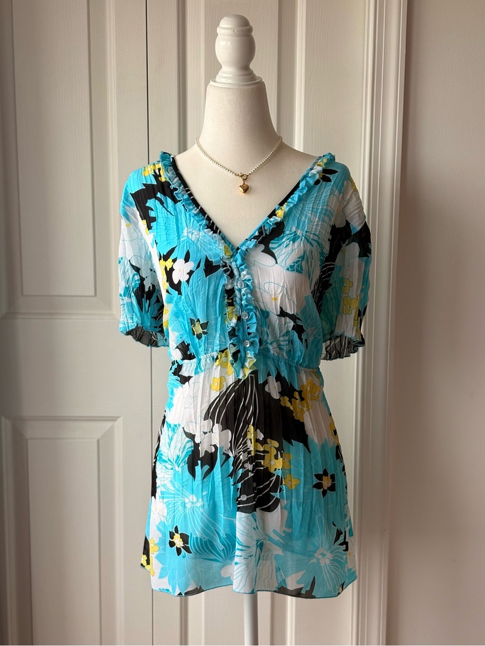 Notations Turquoise Floral V-Neck Tunic